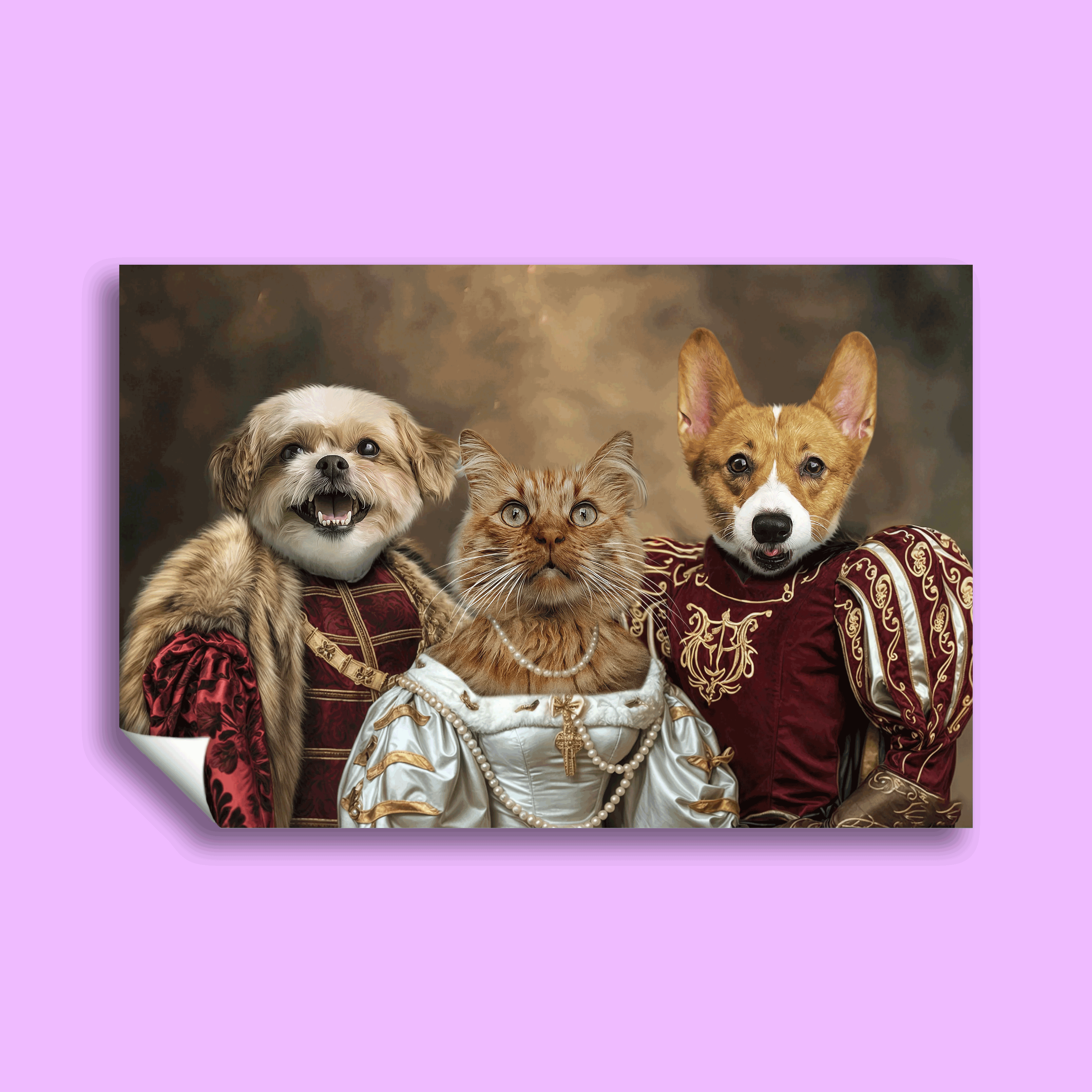 Noble Pet Trio – Royal Multi-Pet Portrait